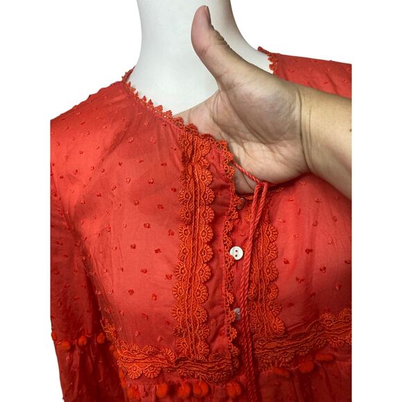 Sacred Threads Coral Tassel & Pom-Pom Dot Tunic Top Size Small - Picture 5 of 9